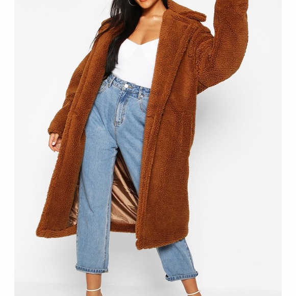 🛑SOLD🛑 BOOHOO CHOCOLATE OVERSIZED TEDDY FAUX FUR COAT M - Picture 3 of 15